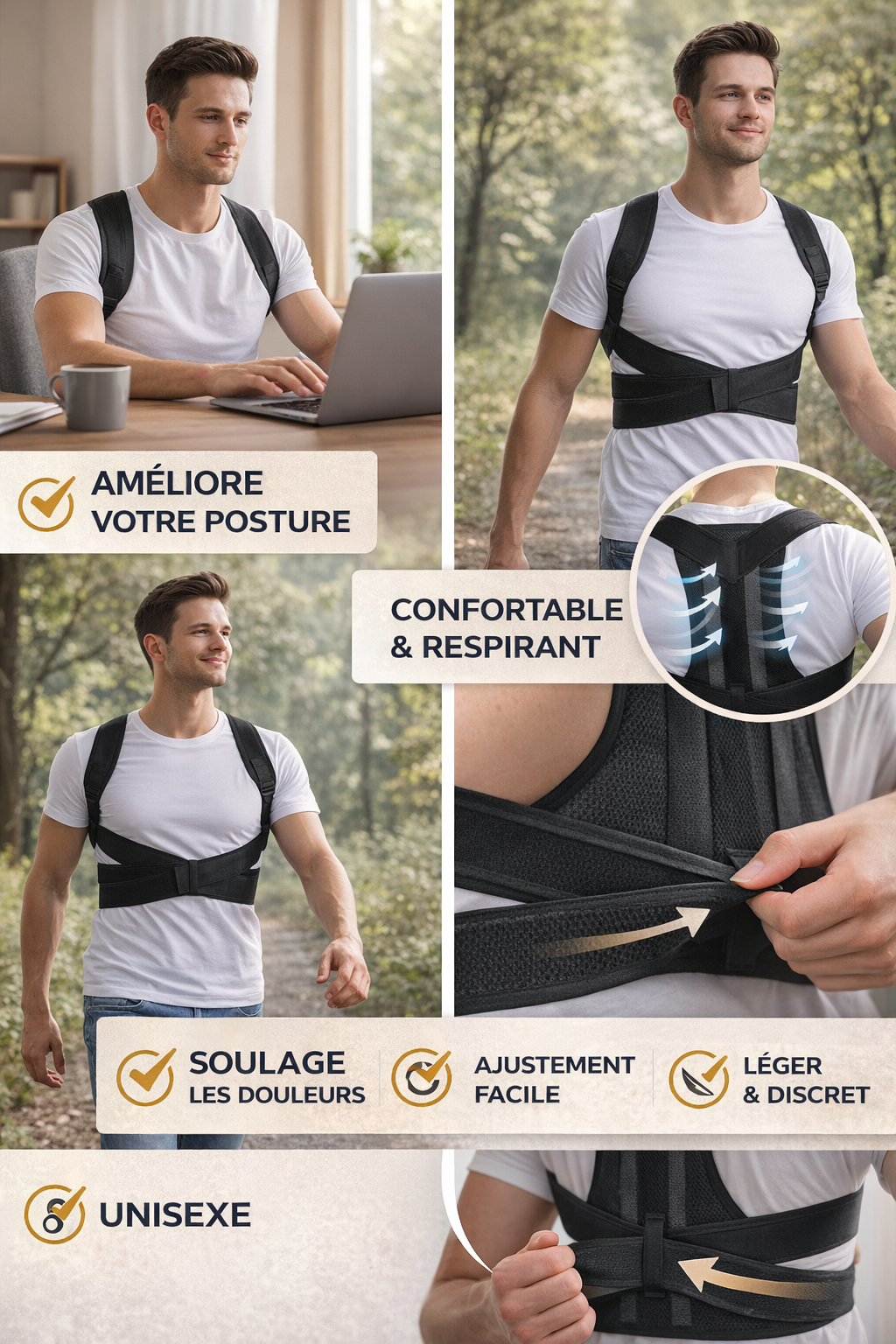 Correcteur de Posture Ergonomique – Maintien du Dos & Soulagement des Douleurs